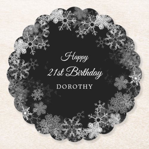 21st Birthday Party Winter Wonderland Snowflake Paper Coaster