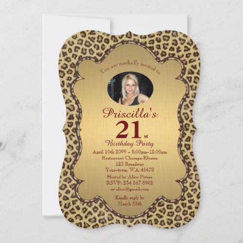 21st Birthday Party Woman 21st Cheetah photo Invitation
