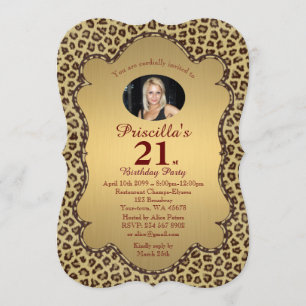 21st, Birthday Party Woman 21st, Cheetah, photo Invitation