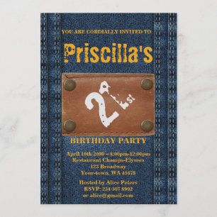 21st Birthday Party Woman, Any age, Denim style Invitation