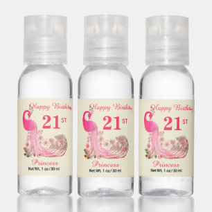 21st Birthday Peacock Thank You Favor on Ivory Hand Sanitizer