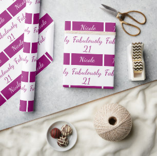 21st Birthday Personalize Fabulously 21 pink Wrapping Paper