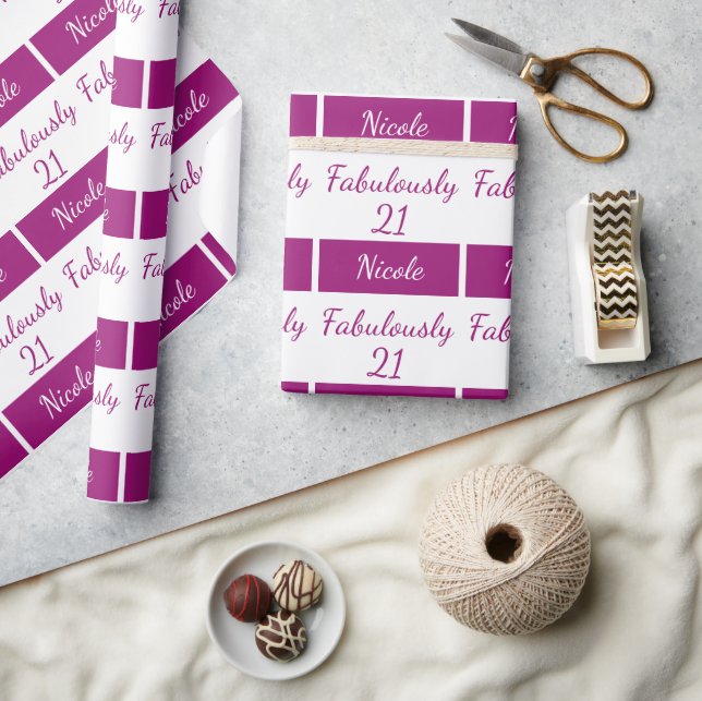 21st Birthday Personalize Fabulously 21 pink Wrapping Paper (Crafts)