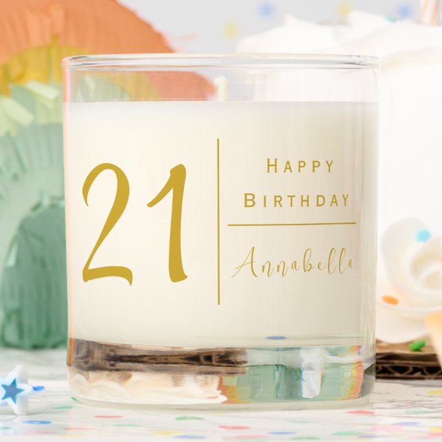 21st Birthday | Personalized Contemporary Gold Scented Candle (21st Birthday Scented Candle, Simple and Contemporary, Gold Font)