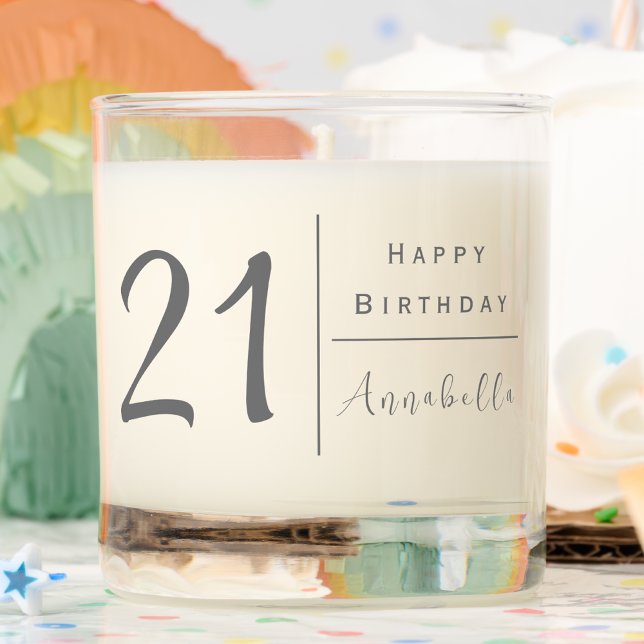 21st Birthday | Personalized Contemporary Gray Scented Candle (21st Birthday Scented Candle, Gray Font, Simple and Modern)