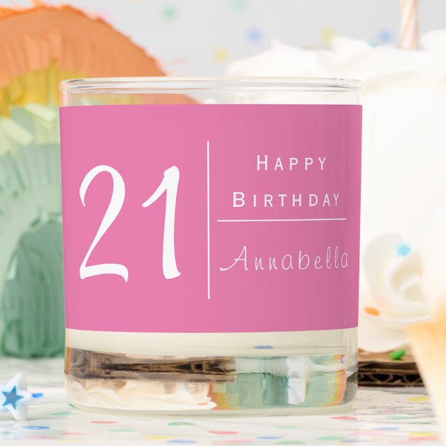 21st Birthday | Personalized Contemporary Pink Scented Candle (Pink 21st Birthday Celebration Scented Candle. Personalize with recipient name. Simple and modern.)