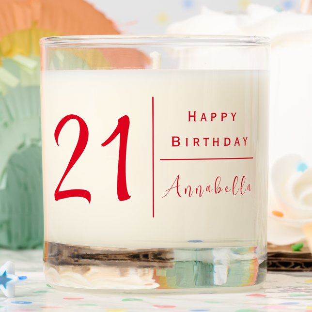 21st Birthday | Personalized Contemporary Red Scented Candle (21st Birthday Personalized Scented Candle. Modern & Contemporary. Add Recipient Name.)