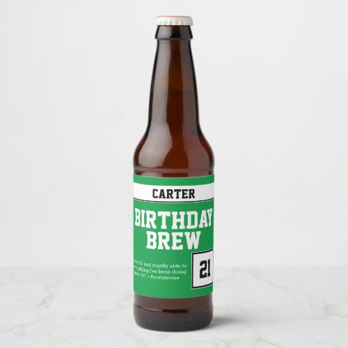 21st Birthday Personalized Funny Green Beer Bottle Label