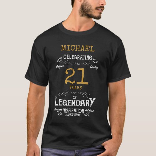 21st Birthday Personalized Men Gold White Text T_Shirt