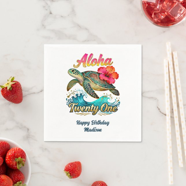  21st Birthday Personalized Tropical Sea Turtle  Napkins (Insitu)