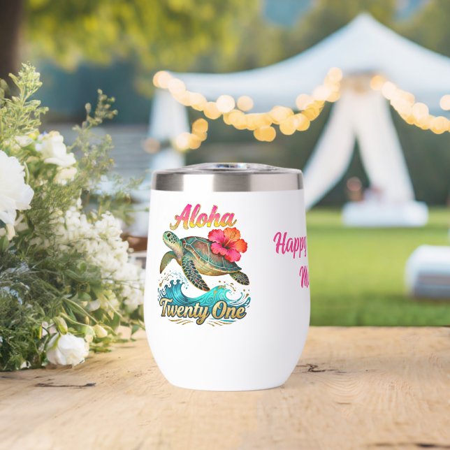  21st Birthday Personalized Tropical Sea Turtle  Thermal Wine Tumbler (Wedding (Rotated))
