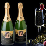 21st birthday photo black glitter gold welcome sparkling wine label<br><div class="desc">Can be used on front on a bottle, but is ment for the back. For a 21st birthday party. Personalize and add a photo of yourself. Add a title, your greetings for your guests and your name. A chic black background decorated with pink and faux gold glitter drips, paint dripping...</div>