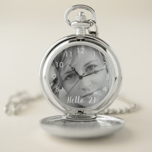 21st birthday photo black white pocket watch