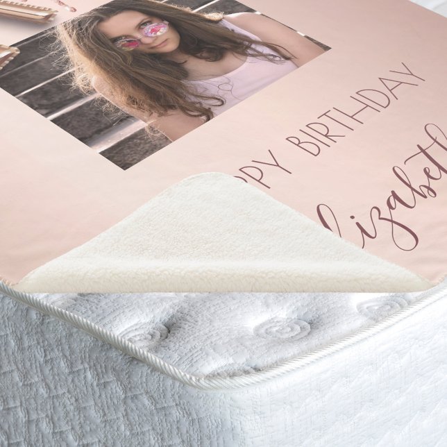 21st birthday photo blush pink rose gold glitter sherpa blanket (Creator Uploaded)