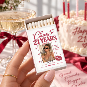21st Birthday Photo Cheers to 21 Years Party Favor Matchboxes