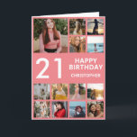 21st Birthday Photo Collage 13 Photos  Pink & Whit Card<br><div class="desc">21st Happy Birthday Photo Collage 13 Photos Pink and White Birthday Card for Any Age. 1st 13th 15th 16th 18th 20th 21st 30th 40th 50th 60th 70th 80th 90th 100th,  Any Ages. For further customization,  please click the "Customize it" button and use our design tool to modify this template.</div>