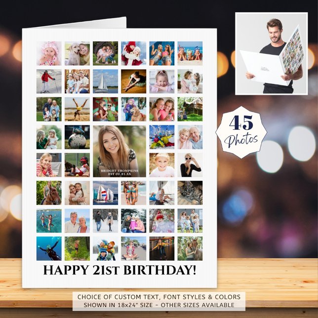 21st Birthday Photo Collage 45 Photos Custom Card (Creator Uploaded)