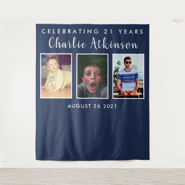 21st birthday photo collage backdrop banner (Front)