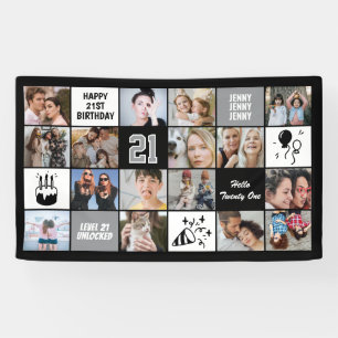 21st Birthday Photo Collage Custom Black White Banner