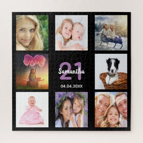 21st birthday photo collage girl black jigsaw puzzle