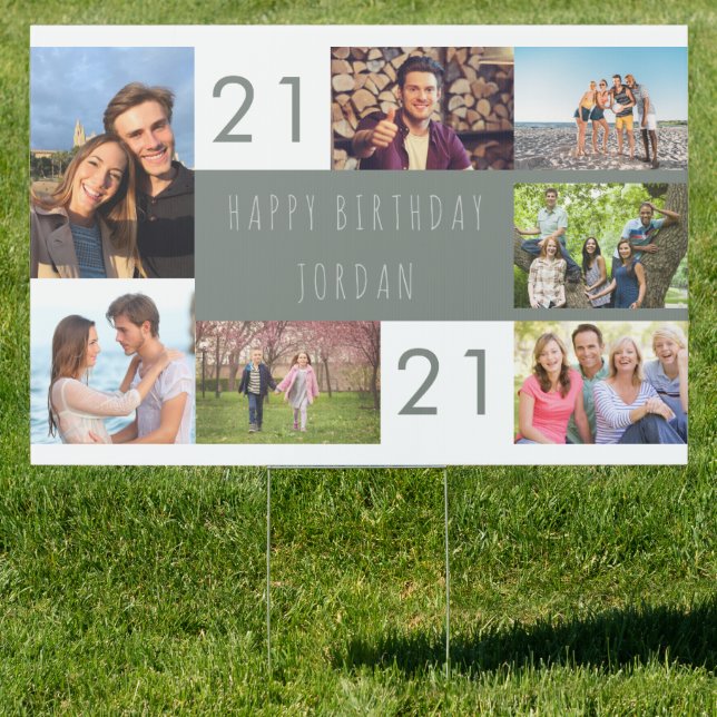 21st Birthday Photo Collage Happy Birthday Yard Sign (Insitu)