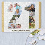 21st Birthday Photo Collage Neutral Number 21 Jigsaw Puzzle<br><div class="desc">Create your own photo puzzle for a unique 21st birthday gift. Holding 10 custom photos, the photo puzzle has a muted yellow border. It can be further personalized with a name and/or short message, lettered in modern bronze typography. The number 21 photo collage has a variety of landscape, square and...</div>