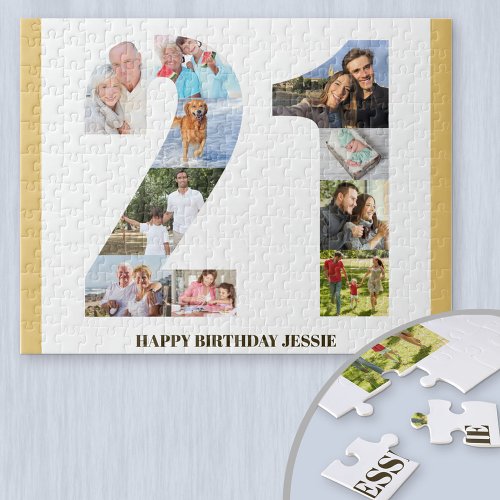 21st Birthday Photo Collage Neutral Number 21 Jigsaw Puzzle