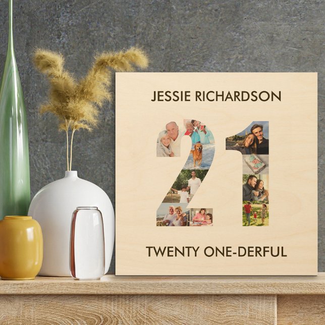 21st Birthday Photo Collage Number 21 Custom Wood Wall Art (Creator Uploaded)