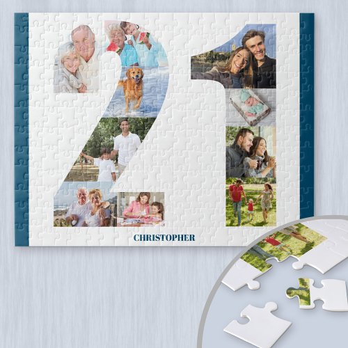 21st Birthday Photo Collage Number 21 Keepsake Jigsaw Puzzle