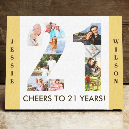 21st Birthday Photo Collage Number 21 Neutral Canvas Print