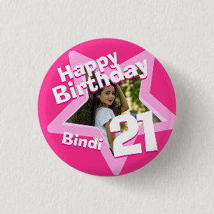 21st Birthday photo fun hot pink button/badge Pinback Button