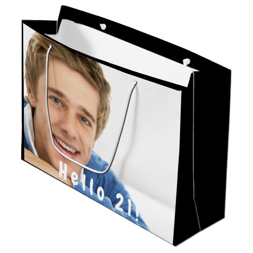 21st birthday photo hello 21 guy large gift bag