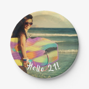 21st birthday photo hello 21 paper plates
