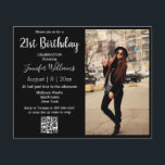 21st birthday photo qr code black invitation<br><div class="desc">elegant chic minimalist  21st birthday photo black and white script qr code invitation paper sheet</div>