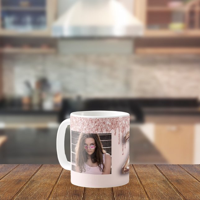 21st birthday photo rose gold pink drips coffee mug (Creator Uploaded)