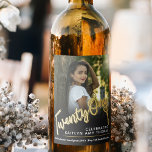 21st Birthday photo script gold effect 21 key Wine Label<br><div class="desc">Twenty-One bold gold style effect script text on black wine or drink label. Personalize this 21st birthday party script labels with a photo of your birthday girl or boy, name and drink or wine description or message. Ideal for your party tables or to gift to a birthday girl or boy,...</div>