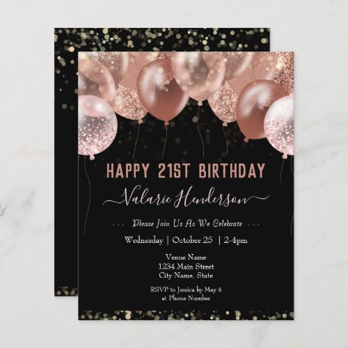 21st Birthday Pink Balloons Budget Invitation