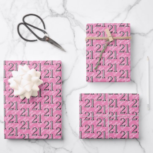 21st Birthday Pink Black Number Wrapping Paper Sheets