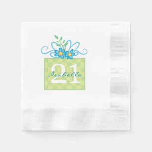 21st Birthday Pink Blue Cake Custom Name Napkins
