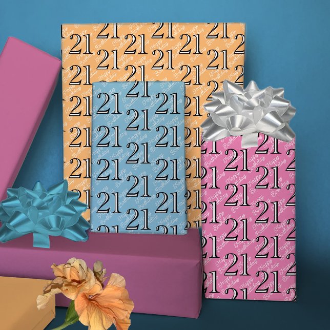 21st Birthday Pink Blue Yellow  Wrapping Paper Sheets (Creator Uploaded)