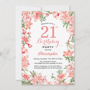 21st Birthday Pink Boho Botanical Floral Flowers Invitation