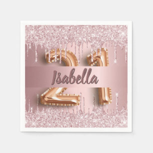 21st birthday pink dusty rose glitter monogram napkins