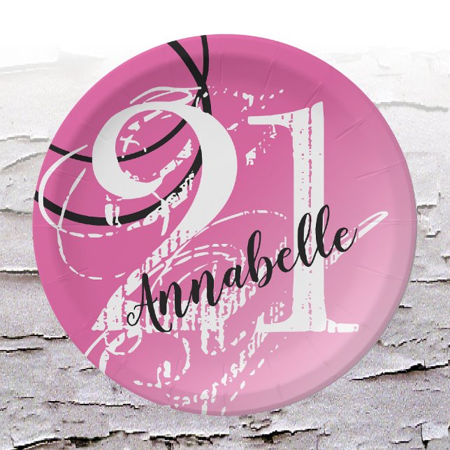 21st Birthday PINK Elegant Abstract Paper Plates (Depiction of Front of Paper Plate)