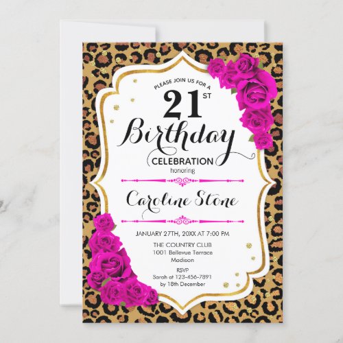 21st Birthday _ Pink Gold Leopard Print Invitation