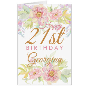 21st birthday Pink Rose Floral BIG Card