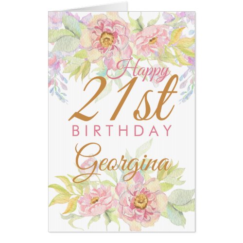 21st birthday Pink Rose Floral BIG Card