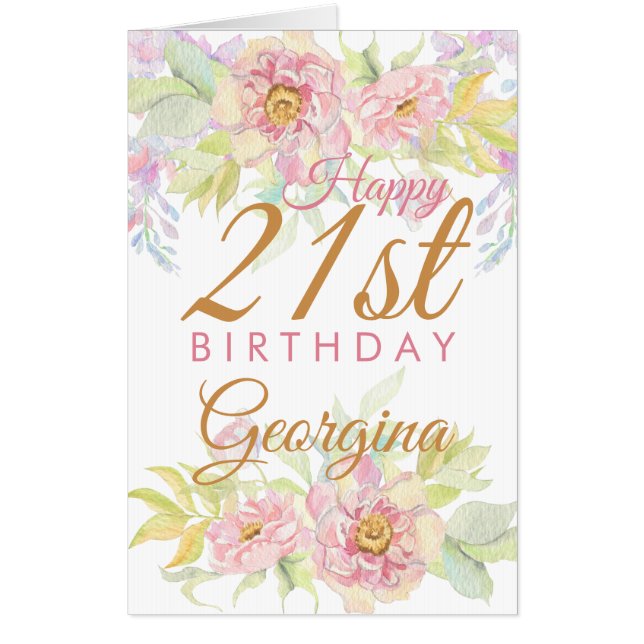 21st birthday Pink Rose Floral BIG Card (Front)
