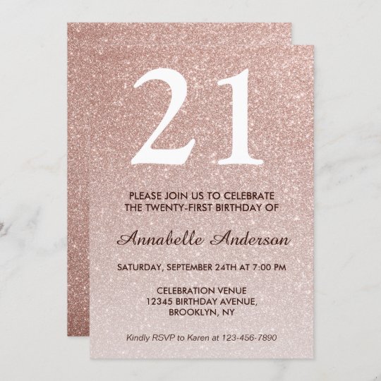 21st Birthday Pink Rose Gold Glitter Sparkle Ombre Invitation | Zazzle.com