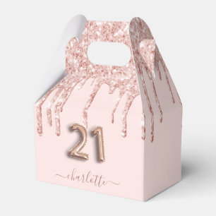21st birthday pink rose gold glitter thank you favor boxes