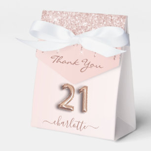 21st birthday pink rose gold glitter thank you favor boxes